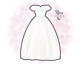 Off the Shoulder Wedding Gown Cookie Cutter - Cookie Cutters By Nori - CN0357