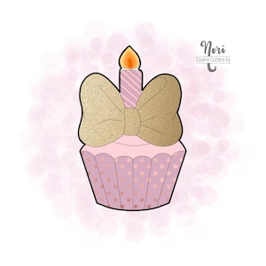 Cupcake with Bow and Candle Cookie Cutter - Cookie Cutters By Nori - CN1024