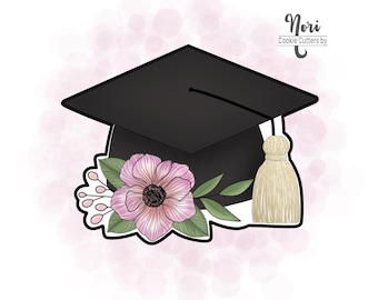 Floral Graduation Cap 2 Cookie Cutter - Cookie Cutters By Nori - CN1829