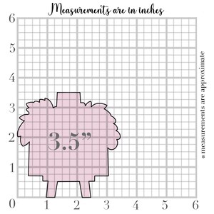 May include: A pink, stylized floral-shaped design, approximately 3.5 inches wide, is shown on a grid. The text "Measurements are in inches" and "* measurements are approximate" are also present.