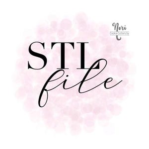 May include: A pink watercolor background with the text "STL file" in black. The text "Nori Cookie Cutters by" is also in black at the top right of the image.