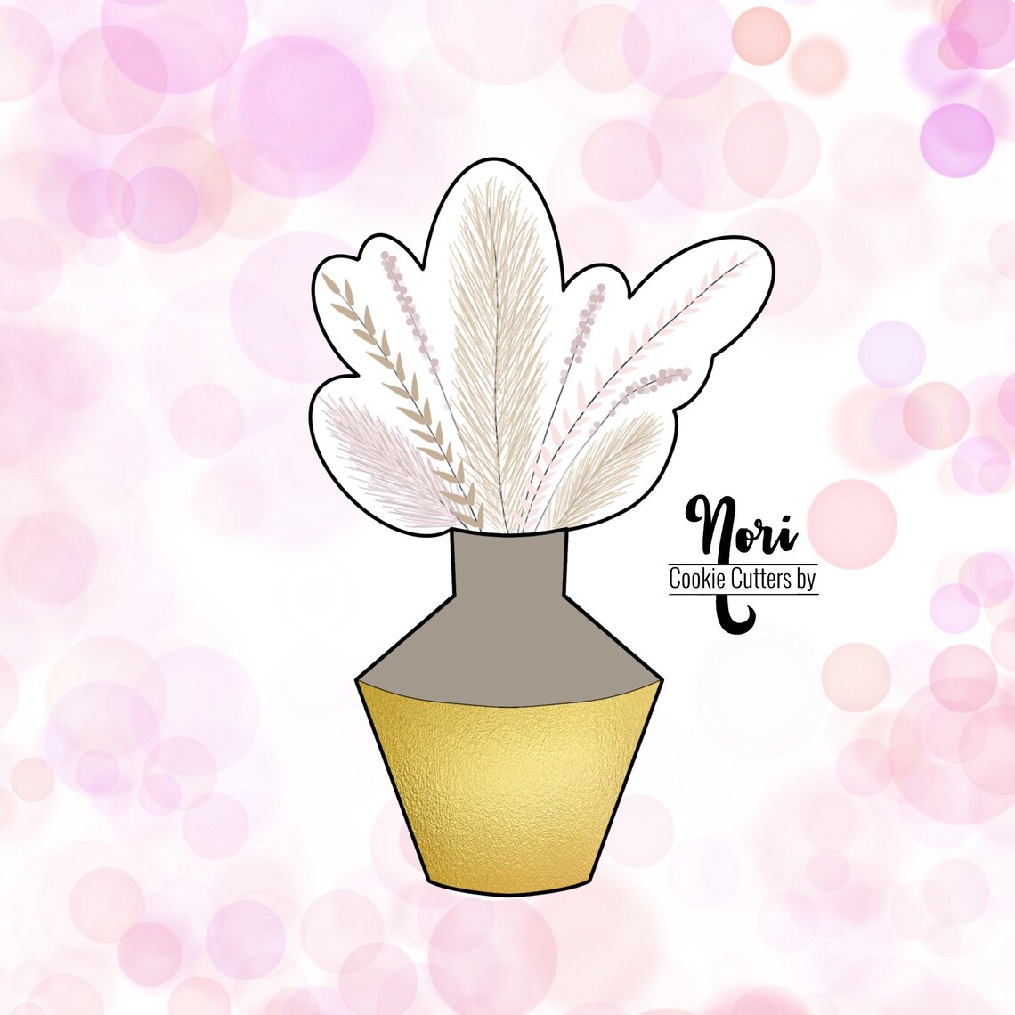 Boho Pampas Grass Vase Bouquet Cookie Cutter Cookie Cutters Etsy