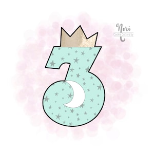 Number three 3 with Crown Cookie Cutter - Cookie Cutters By Nori