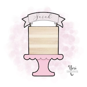 Cake on a stand with banner Birthday Cookie Cutter - Cookie Cutters By Nori - CN0158