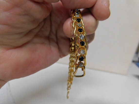 Black and Clear Rhinestone Bracelet in Gold Tone … - image 10