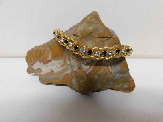 Black and Clear Rhinestone Bracelet in Gold Tone … - image 9