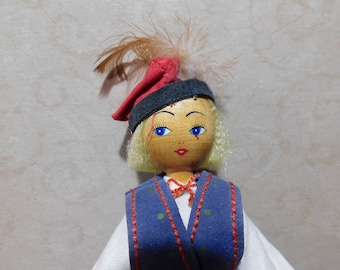 Vintage Handmade Polish Wooden Figurine by Gromada 8" Folk Peg Doll