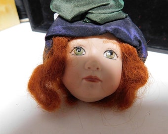 Handmade Vintage Doll Head Pin Brooch