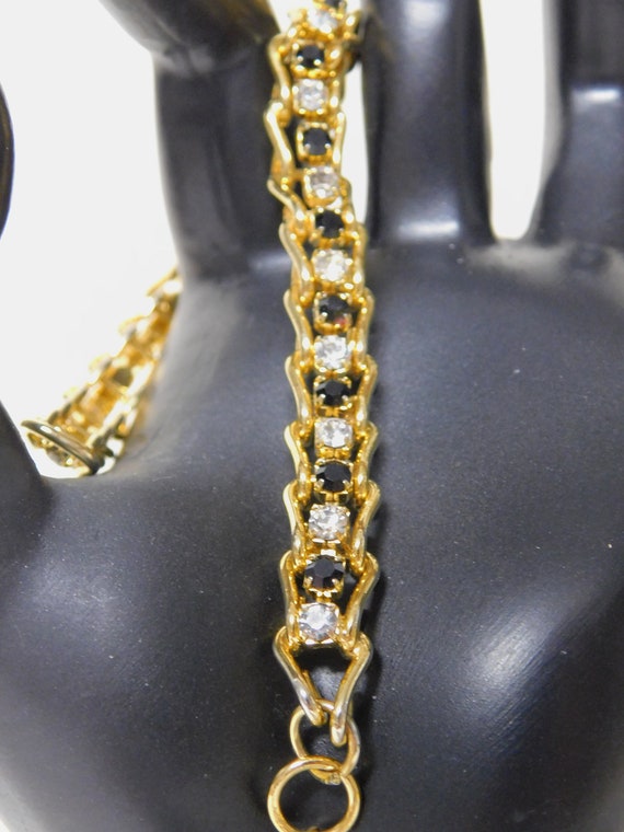 Black and Clear Rhinestone Bracelet in Gold Tone … - image 5