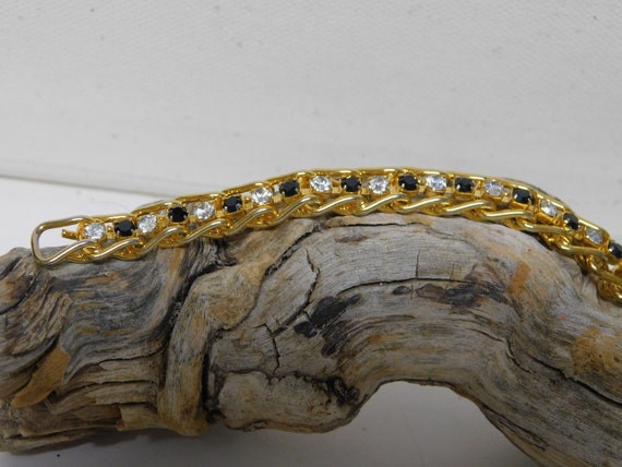 Black and Clear Rhinestone Bracelet in Gold Tone … - image 1