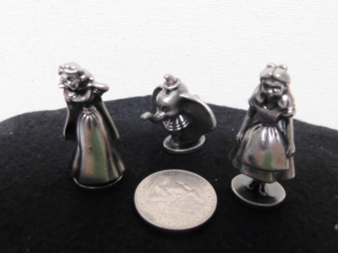 Three Pewter Vintage Disney Characters, Dumbo, Snow White, and Alice in