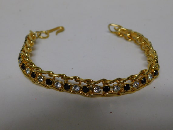Black and Clear Rhinestone Bracelet in Gold Tone … - image 2