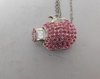 Pink Rhinestone Apple USB Flash Drive Necklace