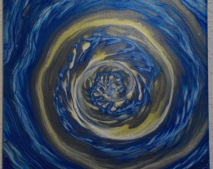 Beginnings - Abstract Acrylic Pour Painting, 14" Square canvas