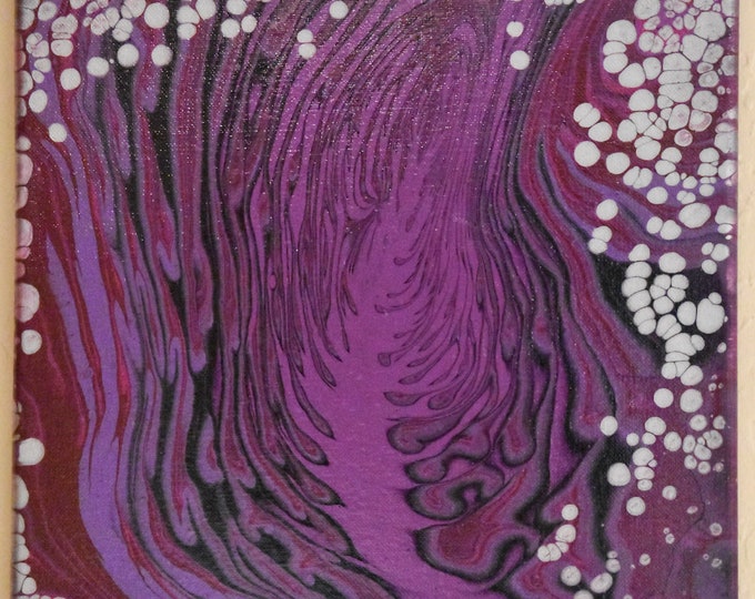 Silver Pearls in a Sea of Dark Purple Swirls, Fine Acrylic Art Pour Painting