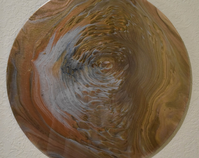 Golden Life Portal - Abstract acrylic straight pour painting on 18" circular gesso board finished in epoxy.