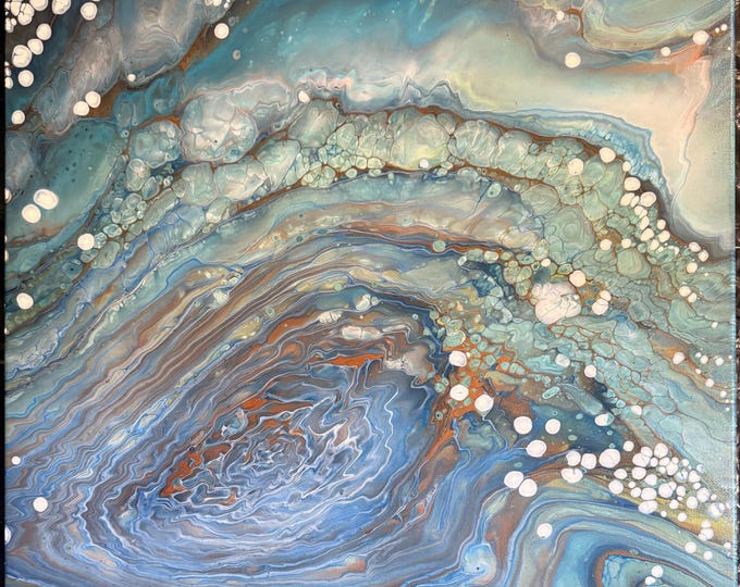 Deep Dive. 24" square acrylic cloud pour painting. Original Acrylic Fluid Art