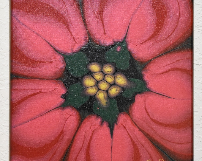 Poinsettia Flower, Acrylic Pour Painting and Fluid Art, red and green for Christmas