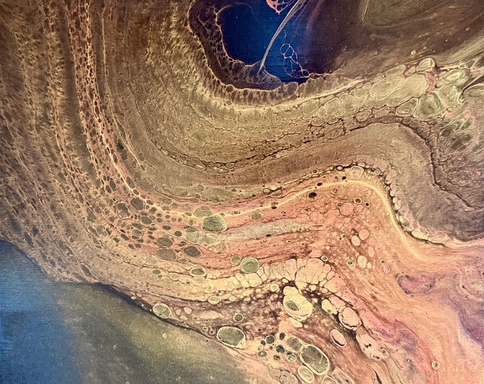 Copper Swish. 14" square acrylic pour painting. Original Art.