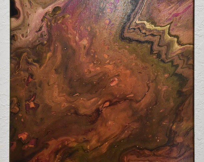 Mars Journey - Abstract acrylic pour painting on 16" wide x 20" tall canvas. Reds, copper, black and browns