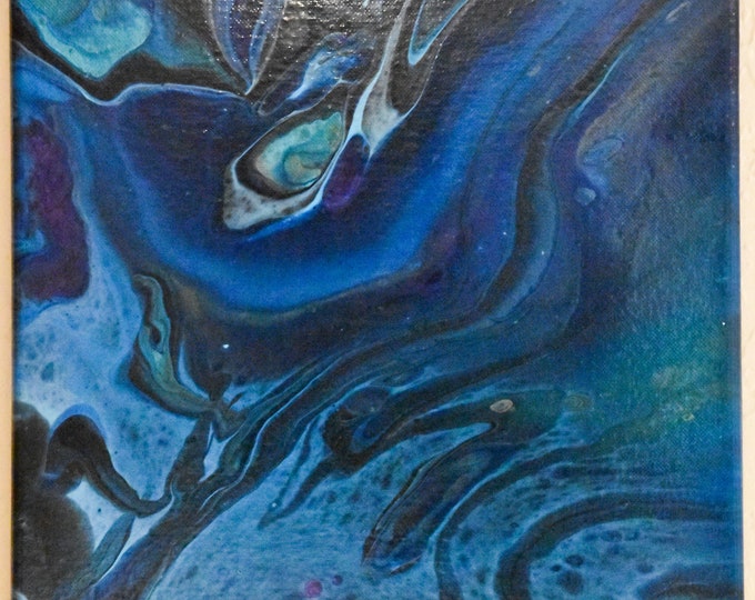Under the Sea Acrylic Fluid Art Painting, Blue, Turquoise, Purple
