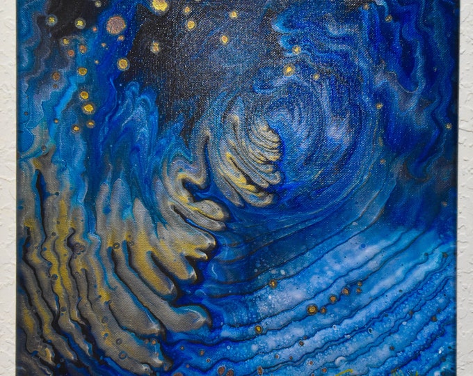Artic Night 2 - Abstract Acrylic Pour Painting, 12" Square canvas
