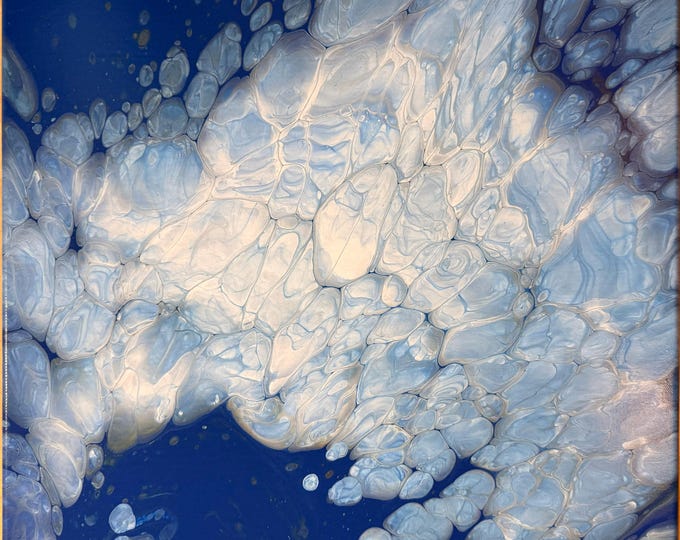 20" Square Acrylic cloud Pour painting. Blue Sky with puffy clouds