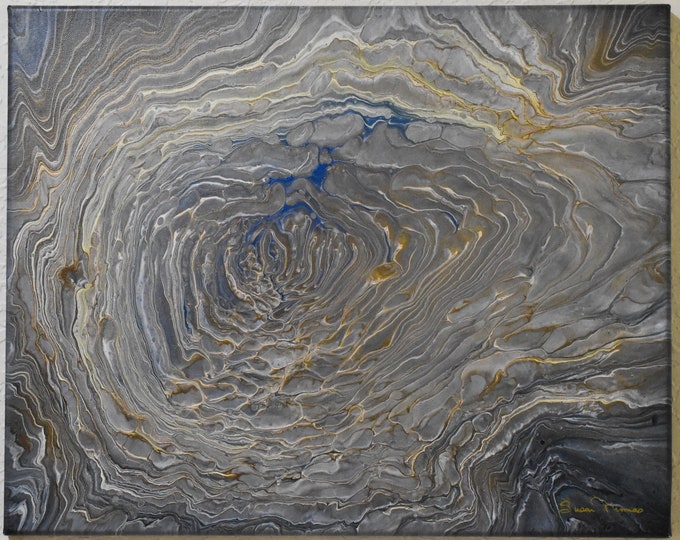 Miners Dream! Gold Discovery Series. Acrylic Pour Painting, fluid art. Gold Nuggets. 16" tall x 20" wide.