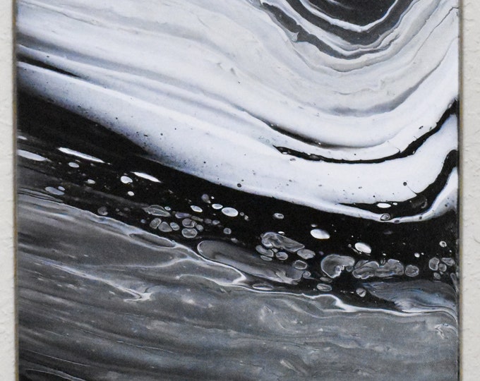 Black and White, 12"X24" Abstract Acrylic Fine Art, Acrylic Pour Painting, fluid art