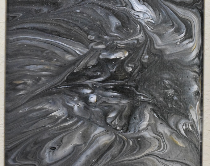 Black and White 14" Square Acrylic fluid art flip cup pour painting.