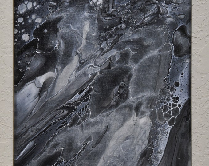 Black and White, 12" x 16" Abstract Acrylic Fine Art, Acrylic Pour Painting, fluid art