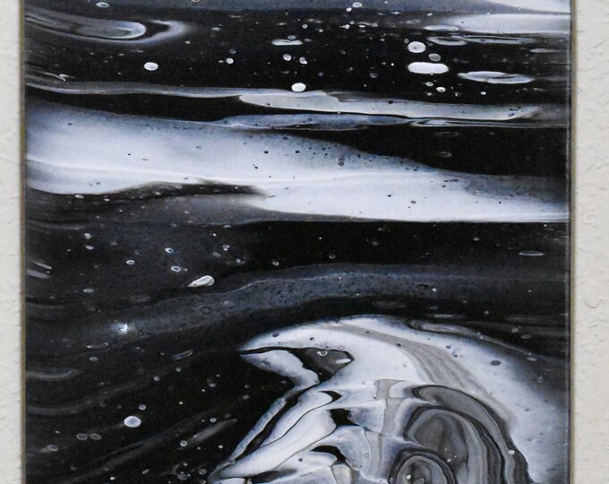 Black and White, 12"X24" Abstract Acrylic Fine Art, Acrylic Pour Painting, fluid art