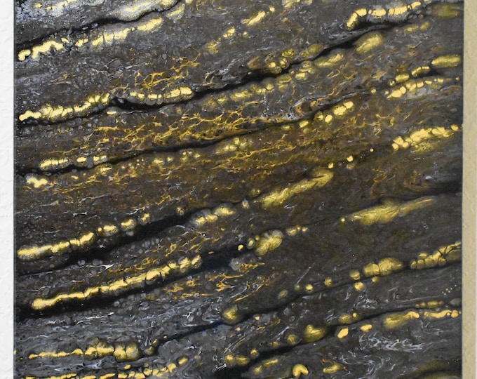 Gold Veins! Gold Discover Series. Acrylic Pour traveling cup painting. Metallic Gold and Silver veining. 16" wide x 20" tall