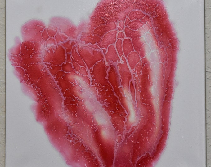 My Heart! Acrylic pour painting, unique fluid art. Valentine