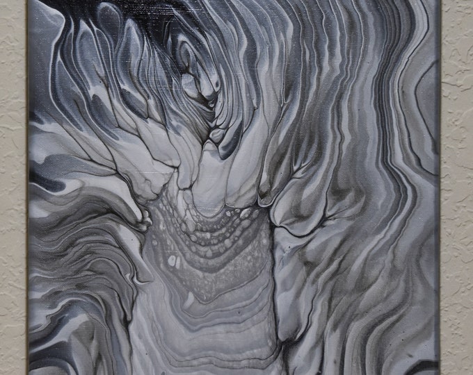 Black and White, 12" x 16" Abstract Acrylic Fine Art, Acrylic Pour Painting, fluid art