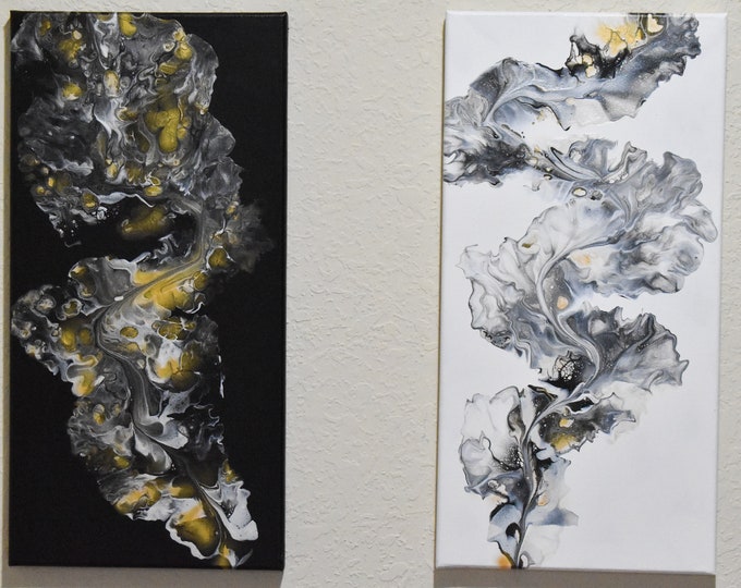 Play of Light - Fine Wall Art Diptych Black, White And Gold