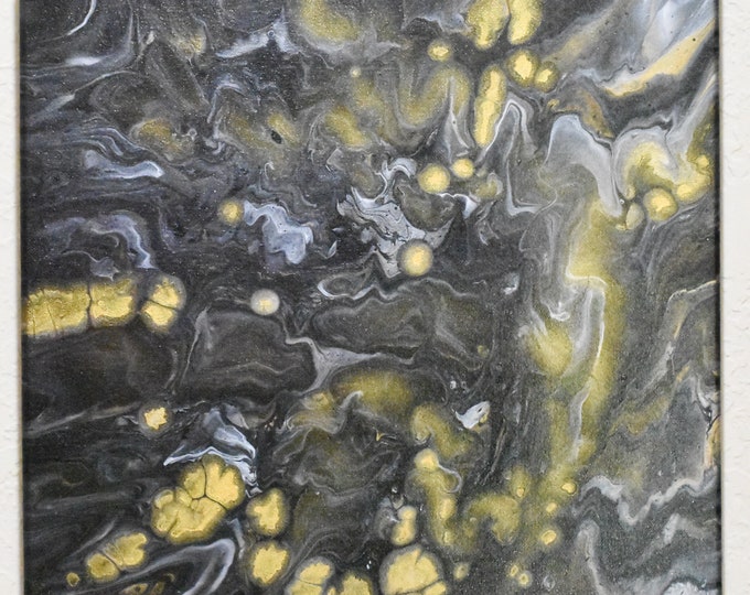 Abstract Acrylic Fine Art Pour Painting, black, white and gold, Pour Painting