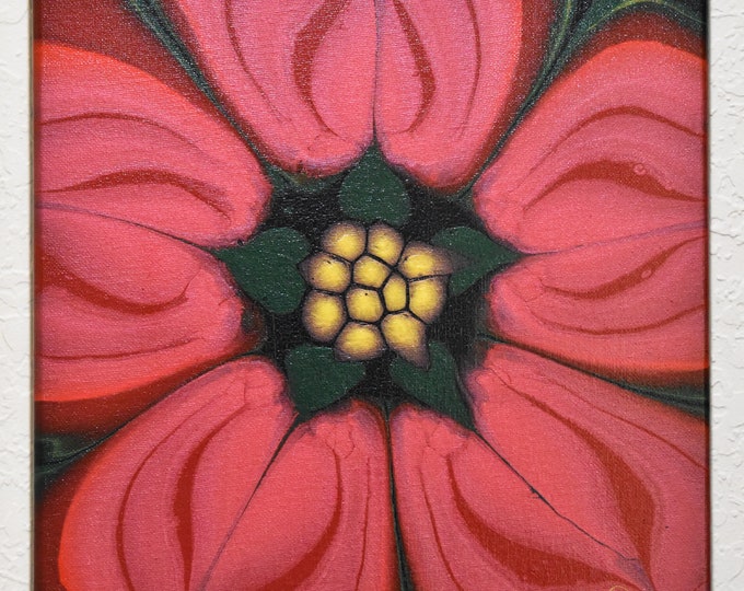 Poinsettia Flower, Acrylic Pour Painting and Fluid Art, red and green for Christmas