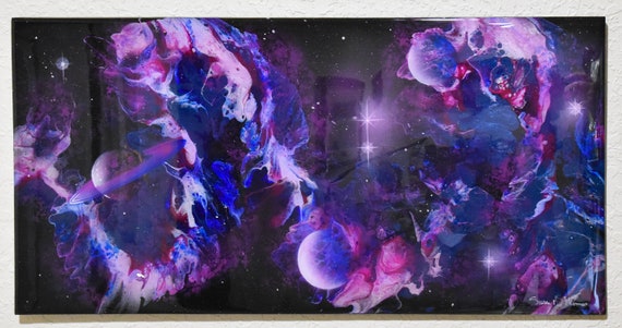 The Cosmos Abstract Acrylic Pour Painting on 12 X 24 Epoxy Coated