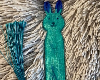 Teal and Blue Shimmer Bunny Bookmark