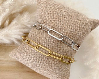 Chain bracelet with large gold or silver steel links