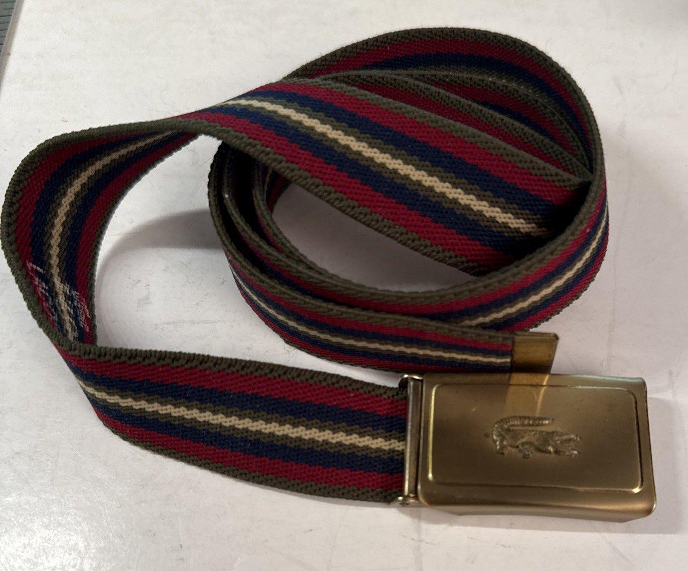 Vintage LACOSTE White and Dark Pink Stripe Web Belt D-Ring Closure Preppy Luxury Lacoste Leather with Vintage Belts for Men for sale | eBay main image 2