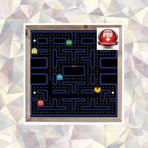 Pac Man in Play Cross Stitch Pattern - Instant Download PDF, 8-bit, video game, old school, game