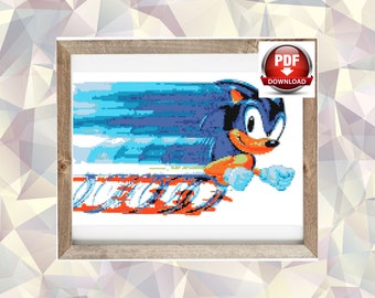 Sonic the Hedgehog Cross Stitch Patroon - Instant Download PDF, nerdy, videogame, snel, abstract