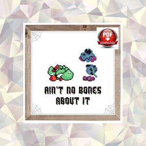 Mario and Luigi&#39;s Ain&#39;t No Bones Halloween Cross Stitch Pattern - Instant Download PDF, cute, video games, nerdy, 8-bit