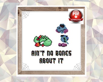 Mario and Luigi's Ain't No Bones Halloween Cross Stitch Pattern - Instant Download PDF, cute, video games, nerdy, 8-bit