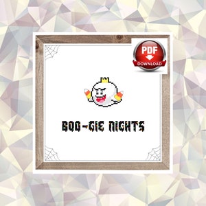 Mario and Luigi&#39;s Boo-Gie Nights Halloween Cross Stitch Pattern - Instant Download PDF, King Boo, 8-bit, video game, nerdy, cute