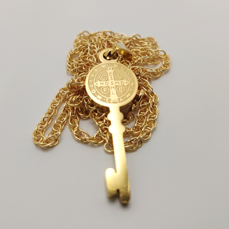 St. Benedict Key Necklace Gold Plated Saint Benedict Key Etsy