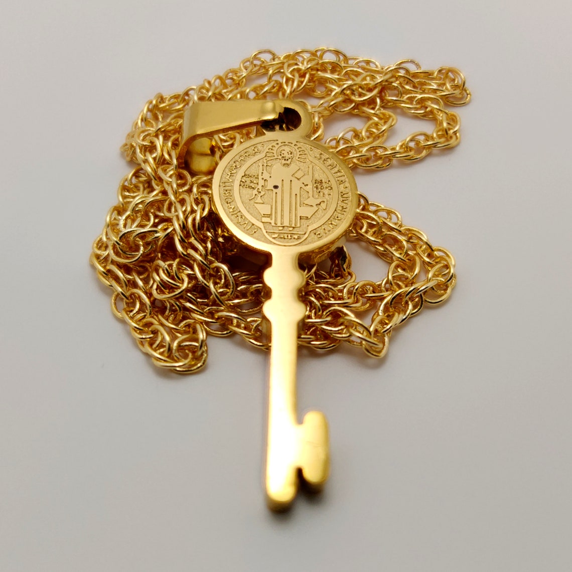 St. Benedict Key Necklace Gold Plated Saint Benedict Key Etsy