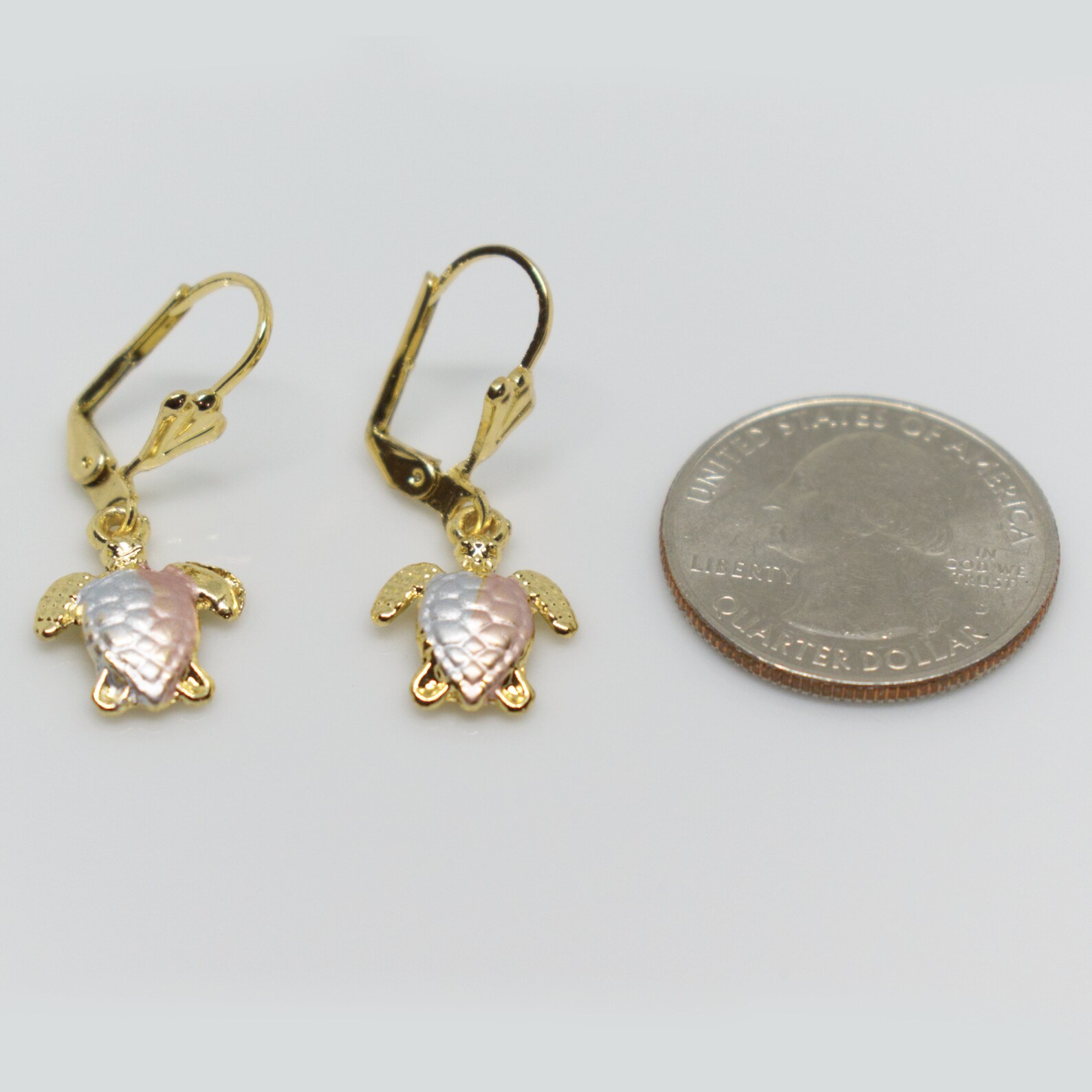 Triple Gold Plated Turtle Earrings White Yellow & Rose Gold Etsy